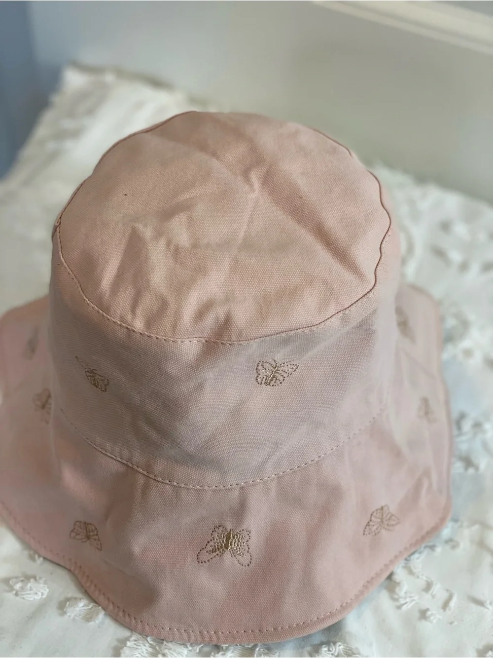 Source Unknown Pink Butterfly Embroidered Kids Bucket Hat